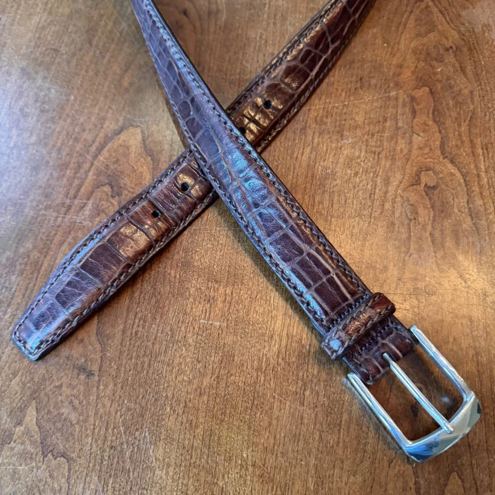 Brighton Belt Mens 38 Brown Croc Embossed Leather M21538 Handcrafted USA Classic
